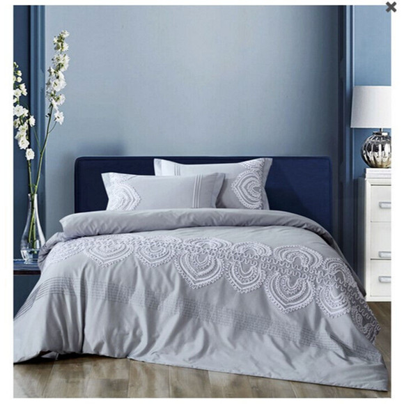 Melange Home King Gray Padma Embroidered Cotton Duvet 3-Piece Set - Picture 3 of 7